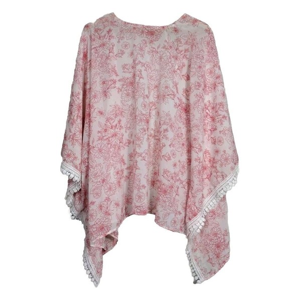Women's Fringe Cardigan Pink Kimono Short Sleeve Size Os Cover up - Picture 4 of 9